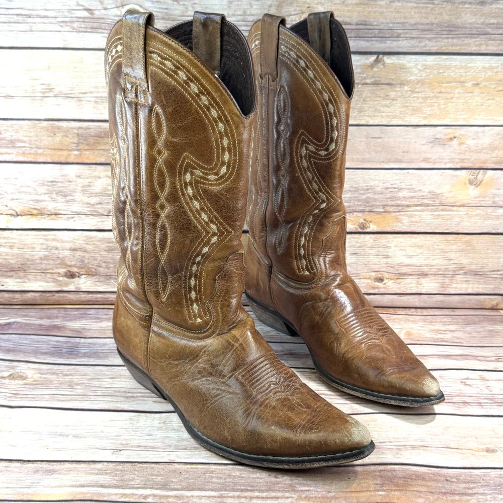 Guess by Georges Marciano Womens Brown Distressed Leather Cowboy Boots 10
